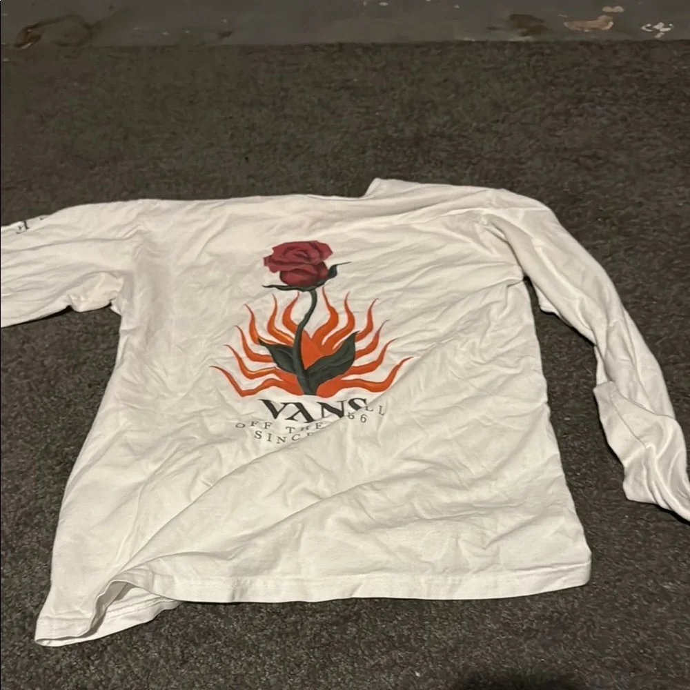 Vans Flaming Rose Classic Fit Long Sleeve T-Shirt Small White
